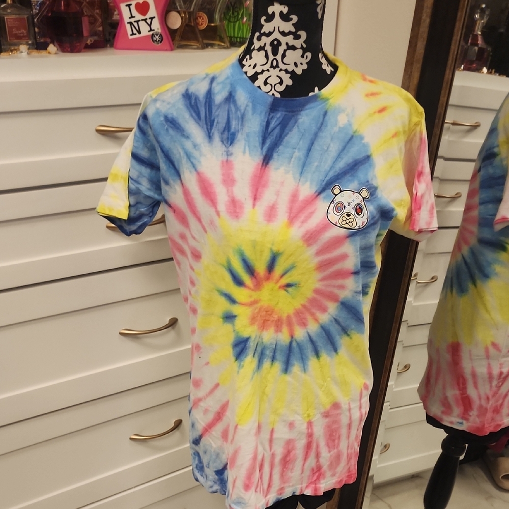 Vibrant Custom Tie-Dye Short Sleeve Tee with Panda Patch By OWNYC